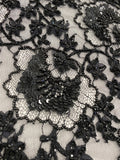 Fine Floral Beaded Lace (1428bd) Black