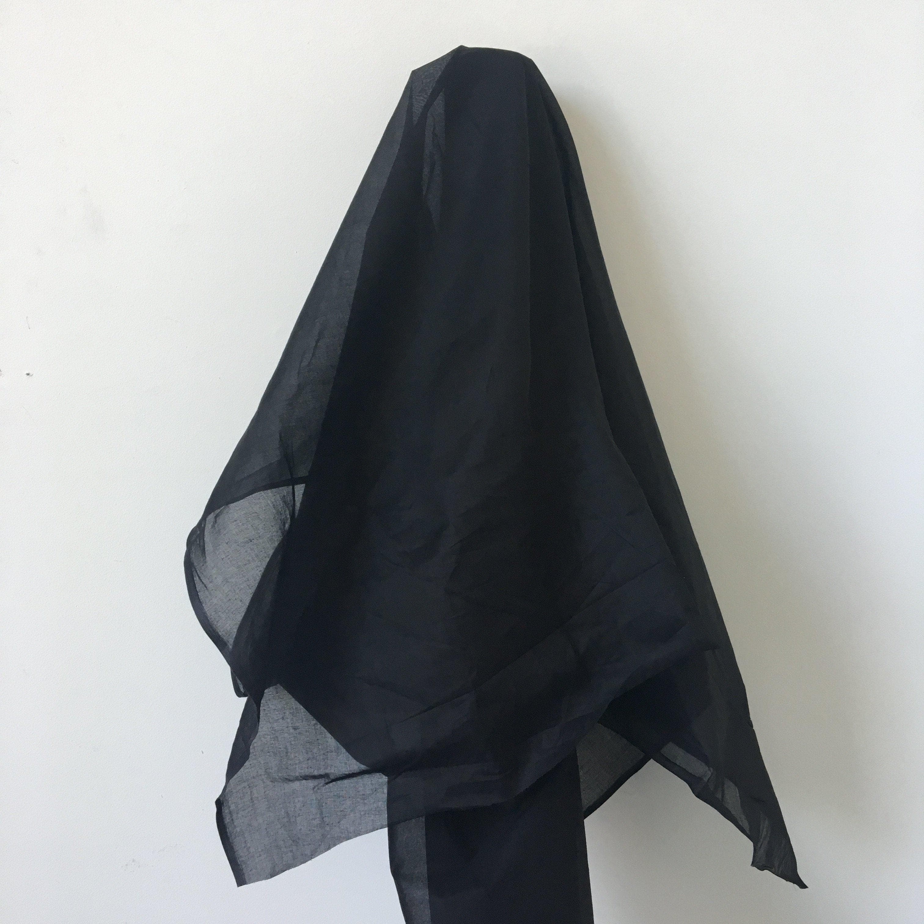 Black Cotton Organdy — a lightweight, semi-sheer cotton with a crisp, stiff handle, 100% cotton