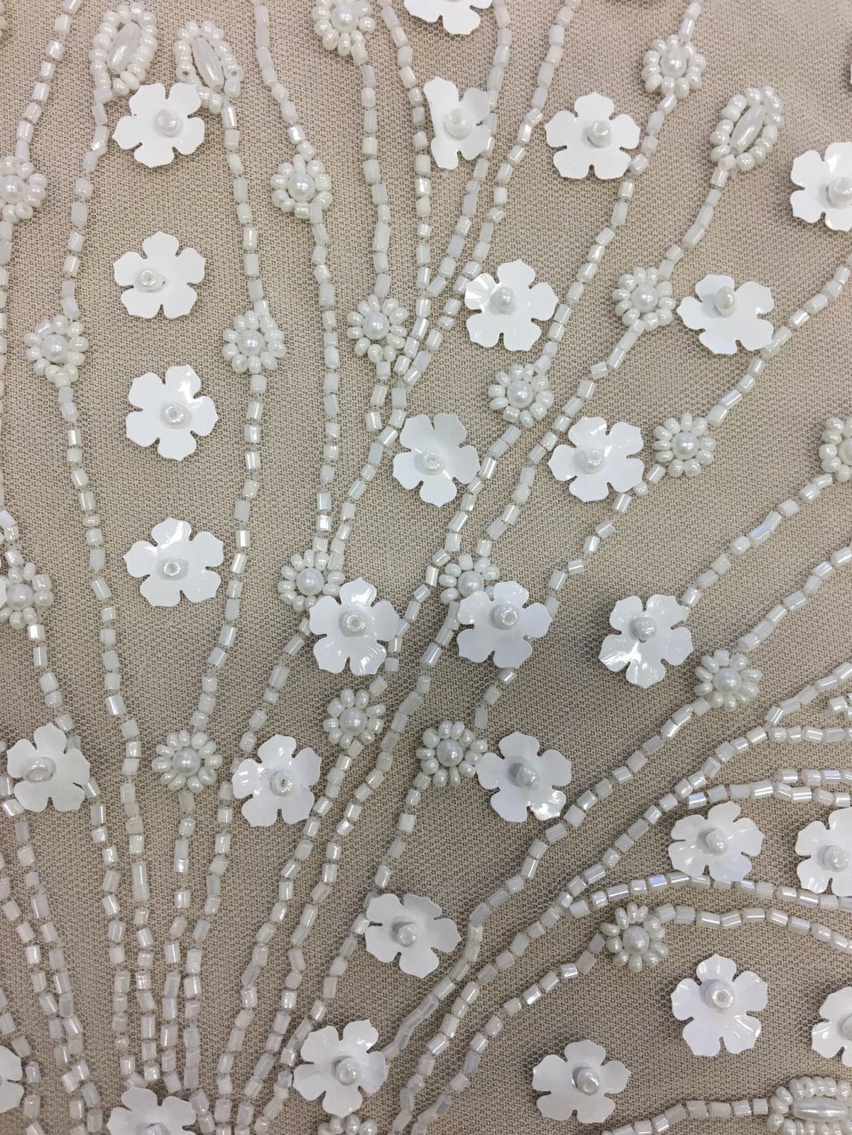 Ivory Floral Beaded Tulle — featuring hand-beading and sequins, 100% nylon, 140cm wide