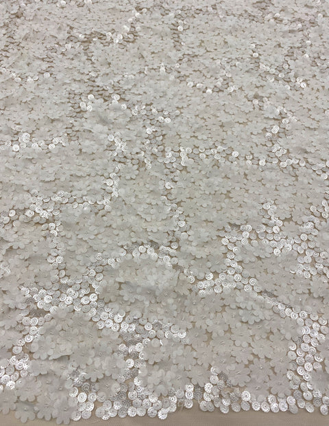 Sequined Floral Tulle (K25286/1) Ivory