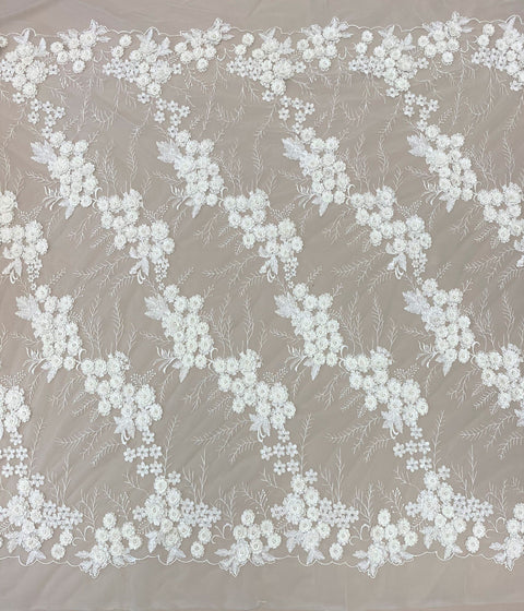 Embroidered 3D Tulle (K25675) Ivory