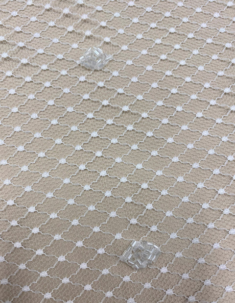 Beaded crosshatched tulle (K25792) Ivory