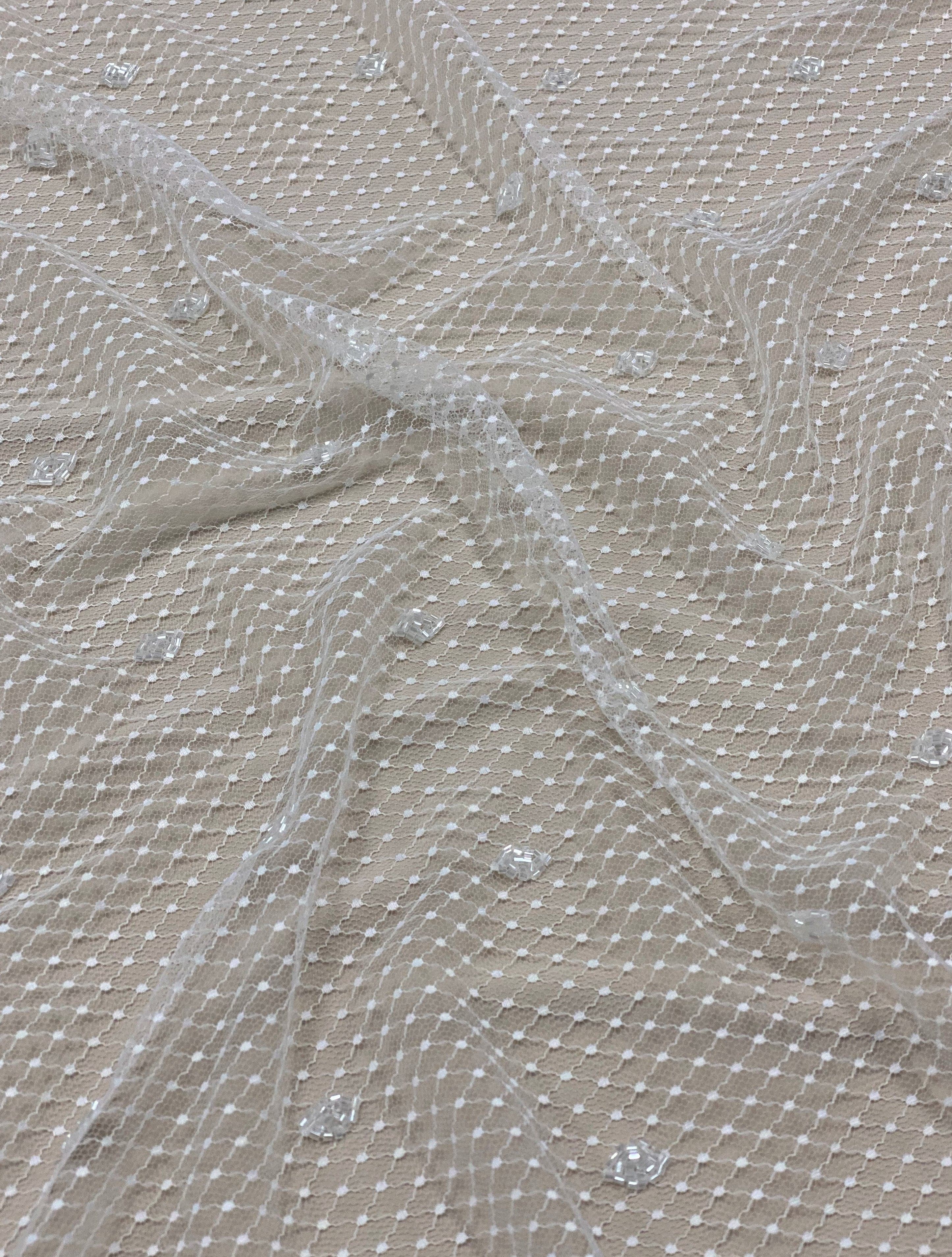 Ivory Embroidered Beaded Tulle Eb1032