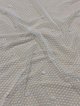 Ivory Beaded Crosshatched Tulle — featuring hand-beading, 100% polyamide, 140cm wide