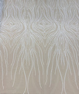 Ivory Embellished Tulle — featuring scalloped edges, hand-beading and sequins, 100% nylon, 140cm wide