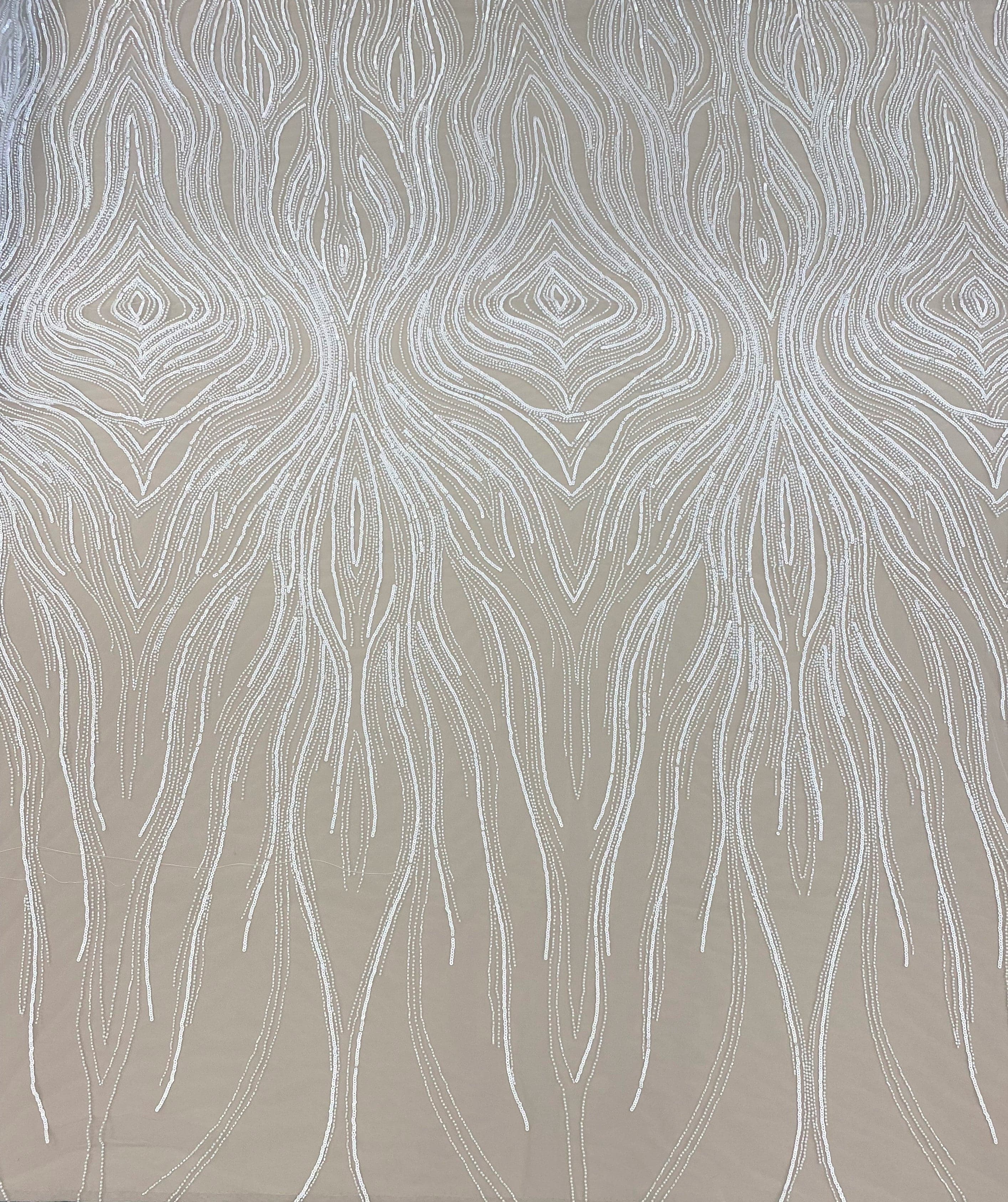 Ivory Embellished Tulle — featuring scalloped edges, hand-beading and sequins, 100% nylon, 140cm wide