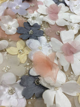 Multi Floral Embellished Tulle — featuring floral motifs, a 3D floral design and hand-beading, 100% polyamide, 105cm wide