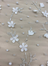 Ivory 3D Floral Embellished Tulle — featuring floral motifs and hand-beading, 100% polyamide, 140cm wide