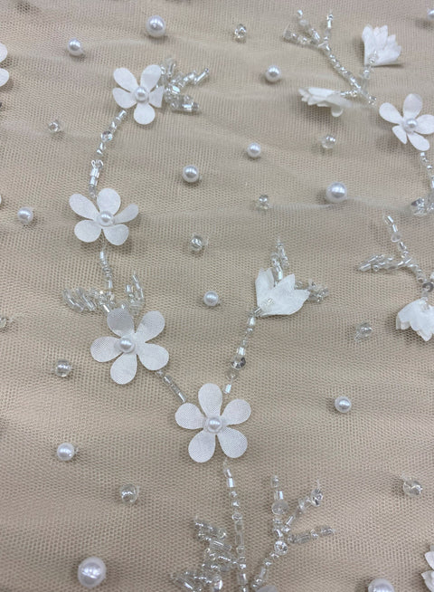 3D Floral Embellished Tulle (K25904) Ivory