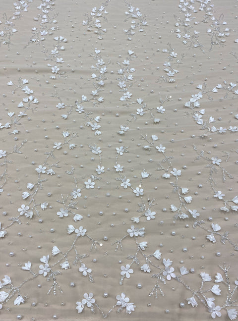 3D Floral Embellished Tulle (K25904) Ivory