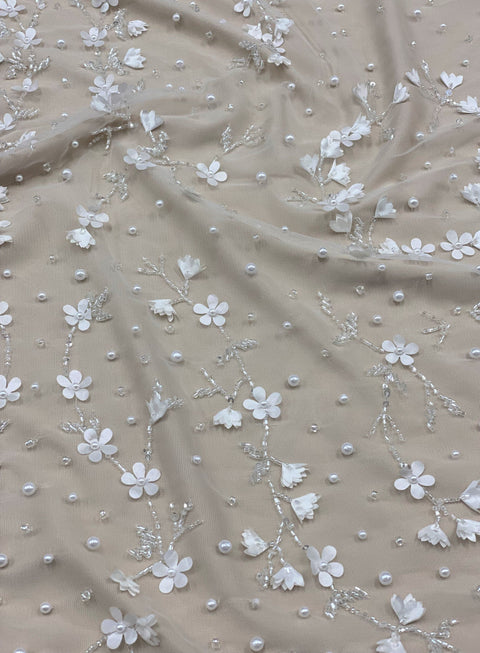 3D Floral Embellished Tulle (K25904) Ivory