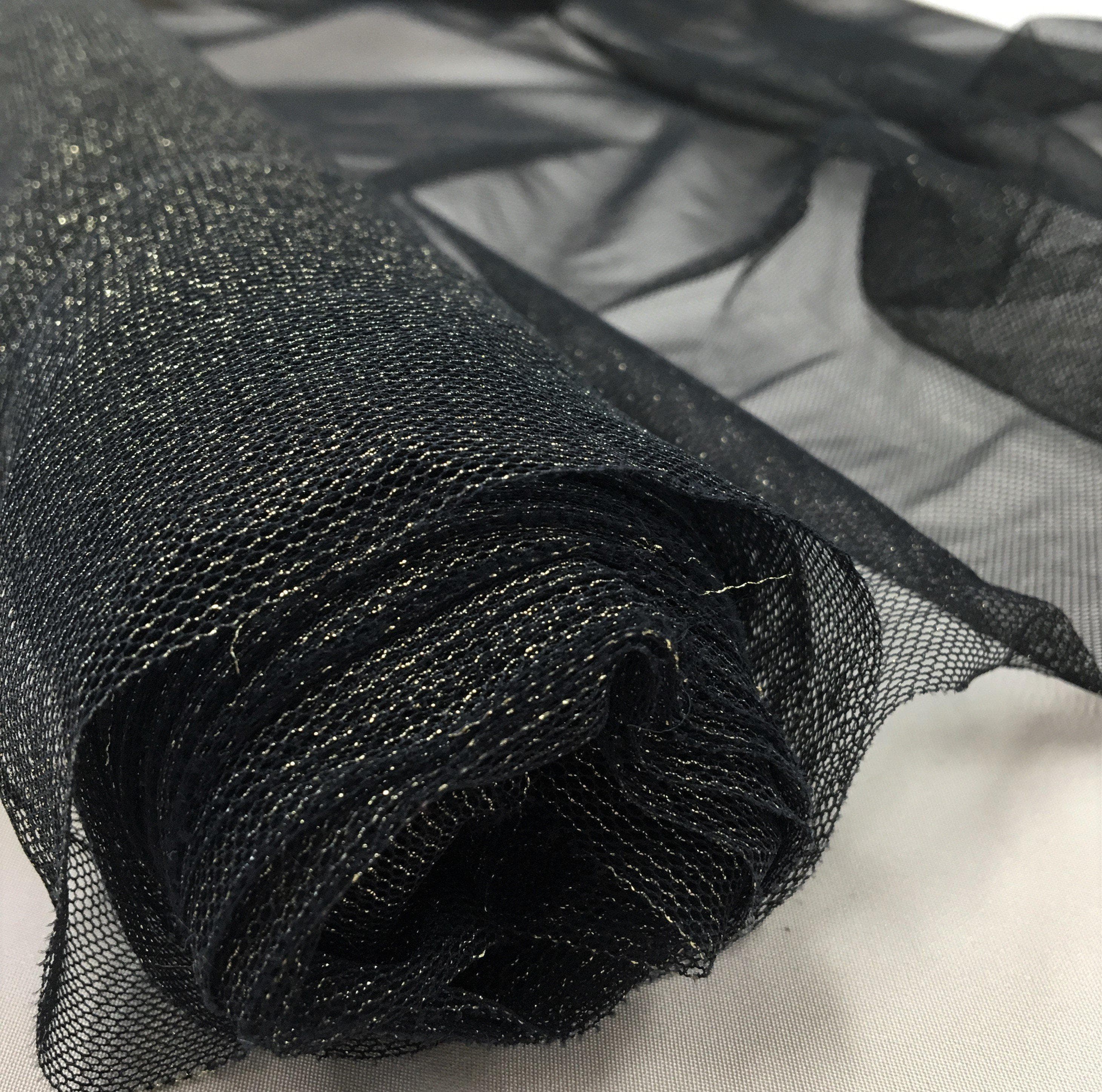 Black Gold Lurex Tulle, 90% polyester 10% lurex, 150cm wide