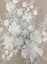 Ivory 3D Floral Tulle — featuring floral motifs and sequins, 50% rayon 50% nylon, 130cm wide
