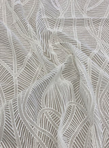 Ivory Embroidered Tulle — featuring scalloped edges and a corded texture, 50% nylon 50% rayon, 130cm wide