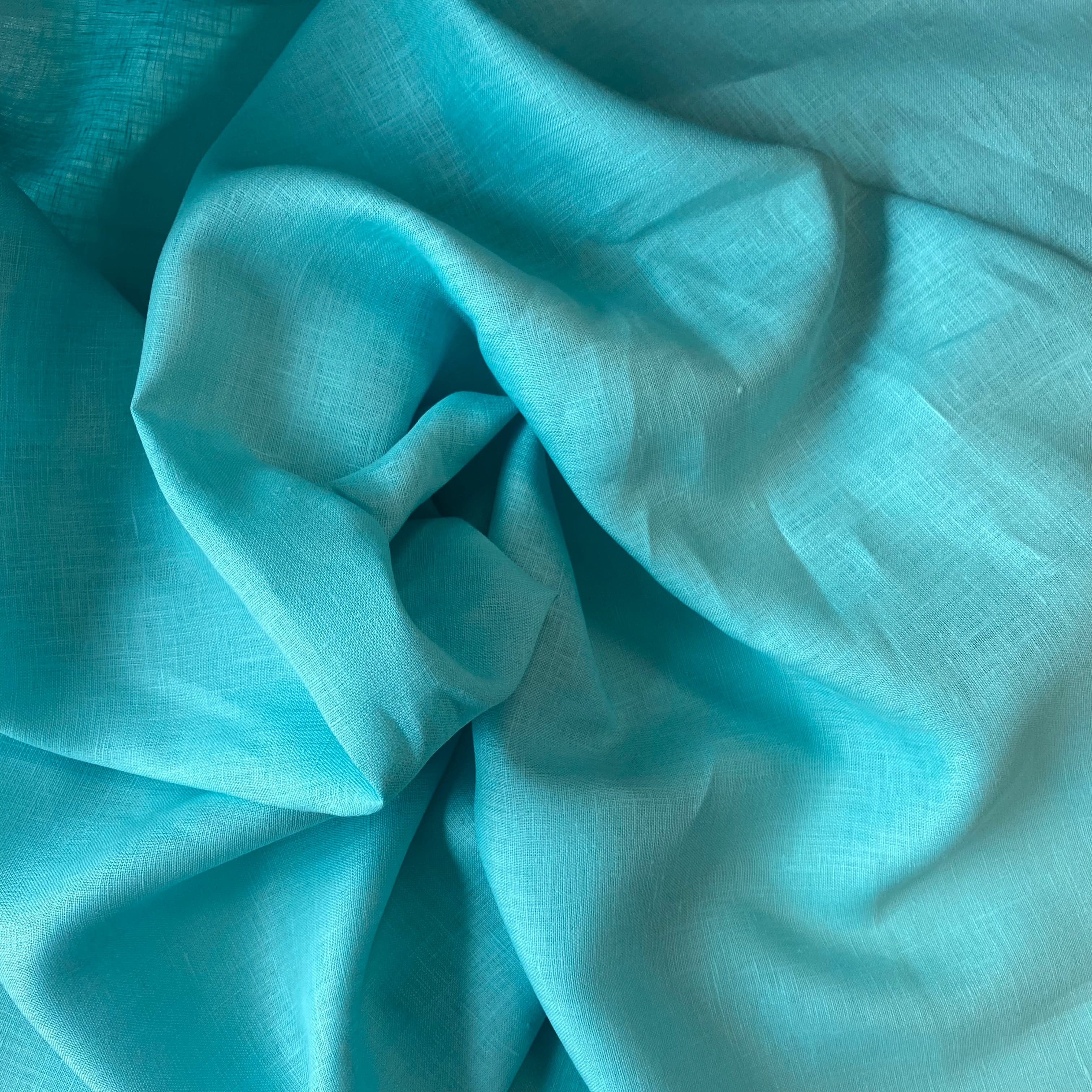 Turquoise Linen — mid-weight plain-weave linen with a slightly crisp handle that softens with wear, 100% linen, 135cm wide