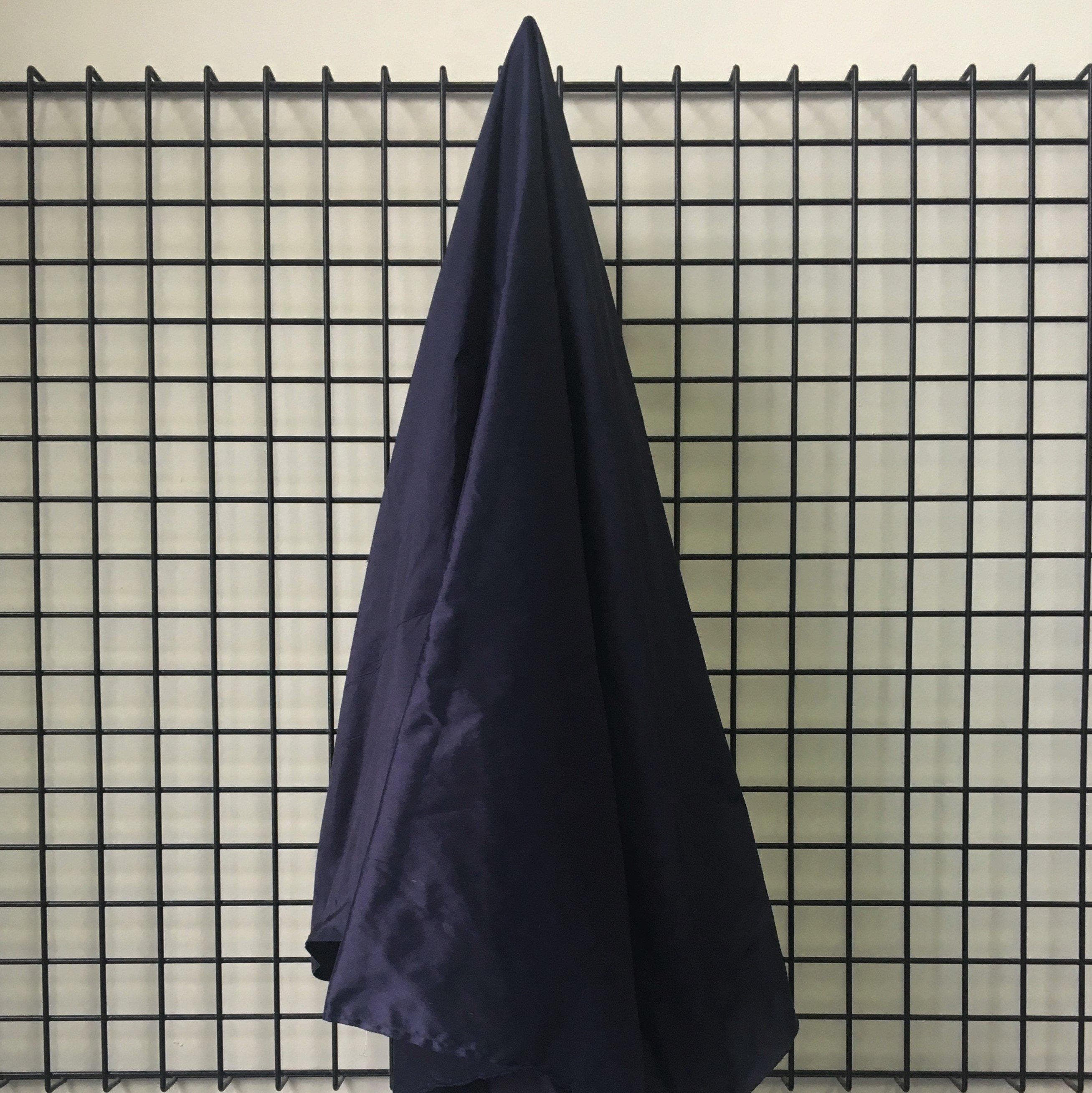Navy Silk Dupion — mid-weight and crisp with a lightly slubbed texture, 100% silk, 137cm wide