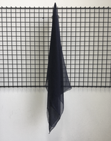 Navy Satin Chiffon — lightweight and sheer with a fluid, airy drape and a smooth satin luster finish, 100% mulberry silk, 140cm wide