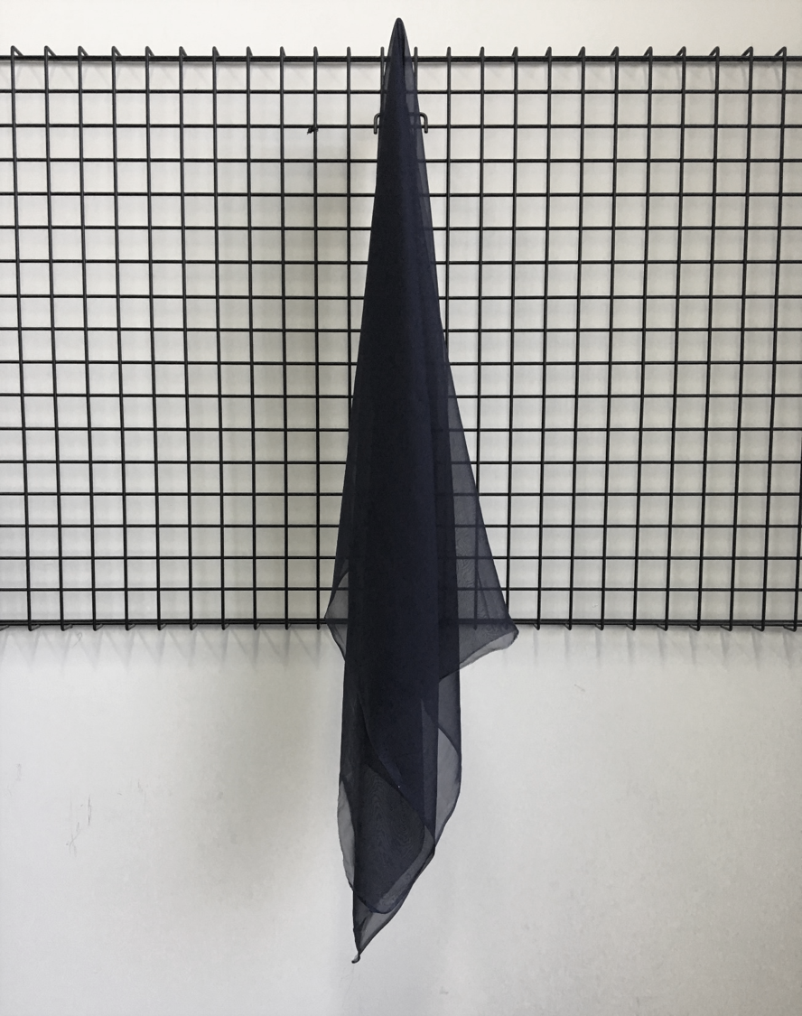 Navy Satin Chiffon — lightweight and sheer with a fluid, airy drape and a smooth satin luster finish, 100% mulberry silk, 140cm wide