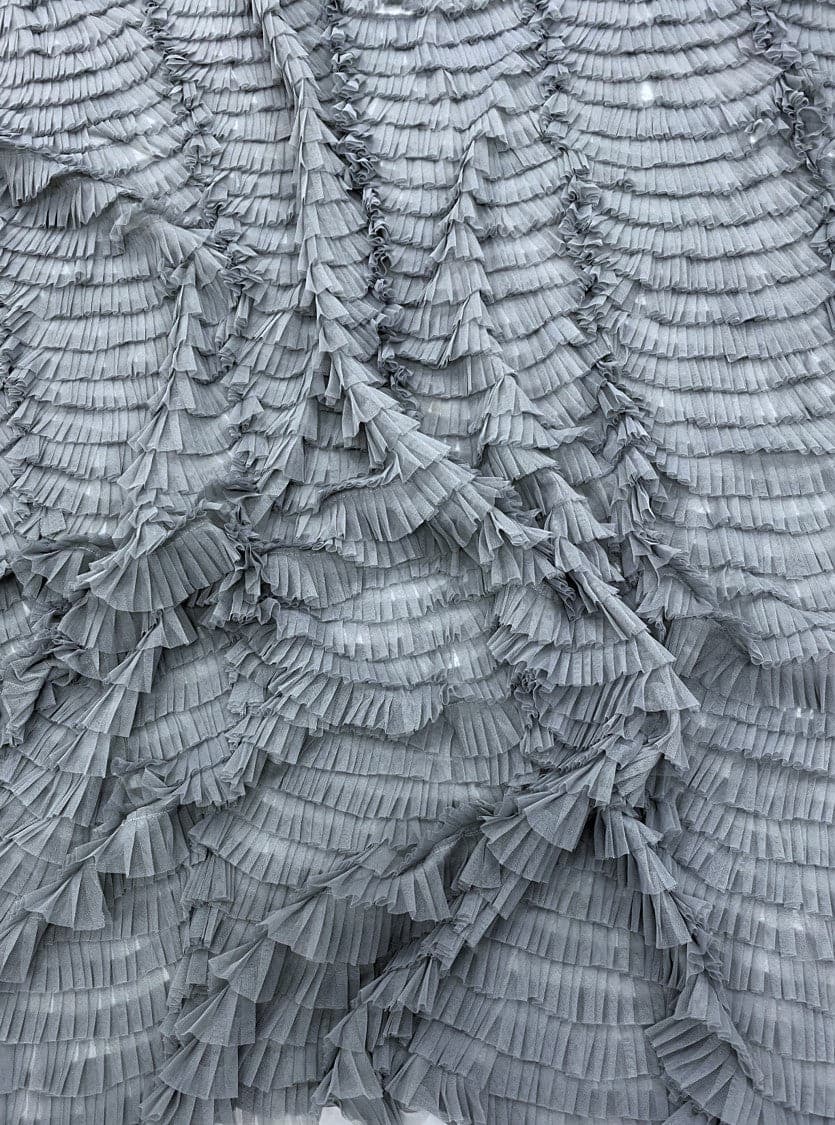 Gunmetal Ruffled Tulle — soft, 100% nylon, 135cm wide