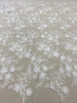 Ivory 3D Floral Tulle — featuring floral motifs, a 3D floral design and sequins, 60% rayon 40% nylon, 140cm wide