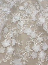Ivory 3D Floral Tulle — featuring floral motifs, a 3D floral design and sequins, 60% rayon 40% nylon, 140cm wide