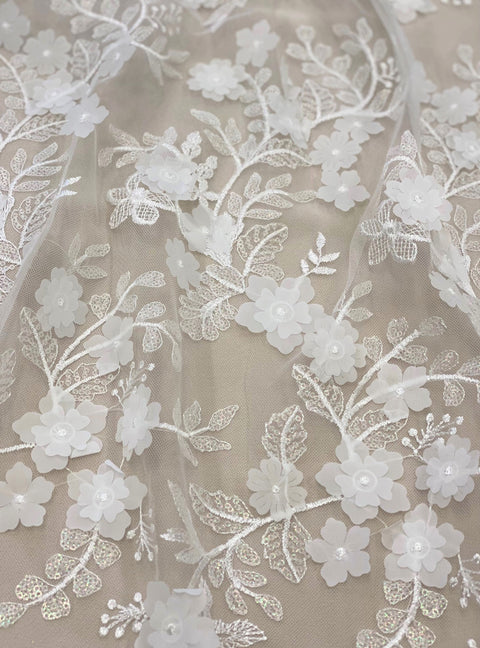 3D Floral Tulle  (VJ357) Ivory