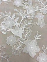 Ivory 3D Floral Tulle — featuring floral motifs, a 3D floral design and sequins, 60% rayon 40% nylon, 140cm wide