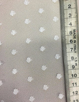 Ivory Woven Spot Tulle — mid-weight, 80% nylon 20% rayon, 145cm wide