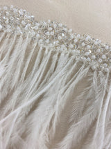 Ostrich feather trim — featuring a soft feather edge with delicate beading, mounted on tulle