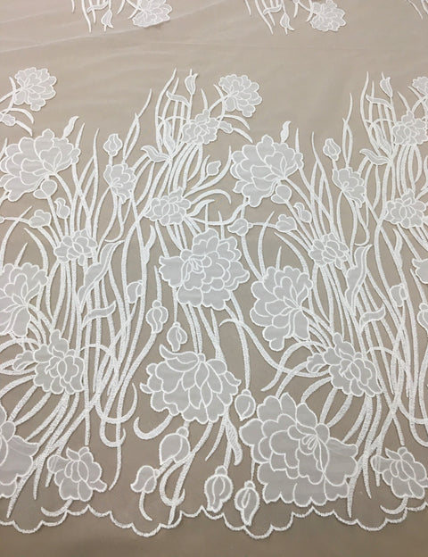Floral embroidered tulle (W3126) Ivory