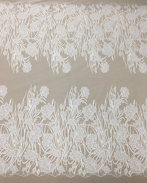 Remnant Floral embroidered tulle (W3126) Ivory