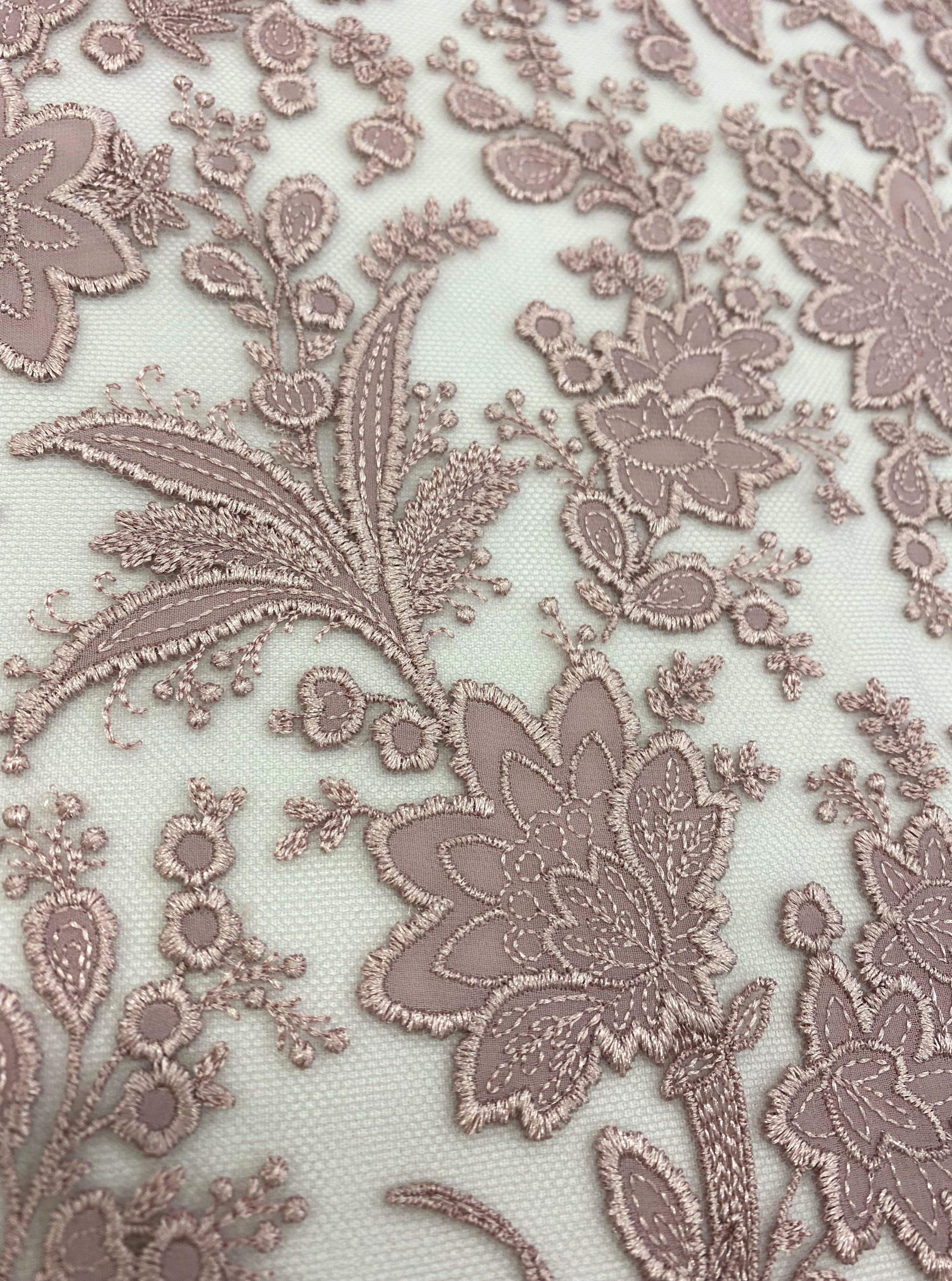 Tea Rose Floral Embroidered Tulle — featuring floral motifs, 60% polyester 40% nylon, 130cm wide