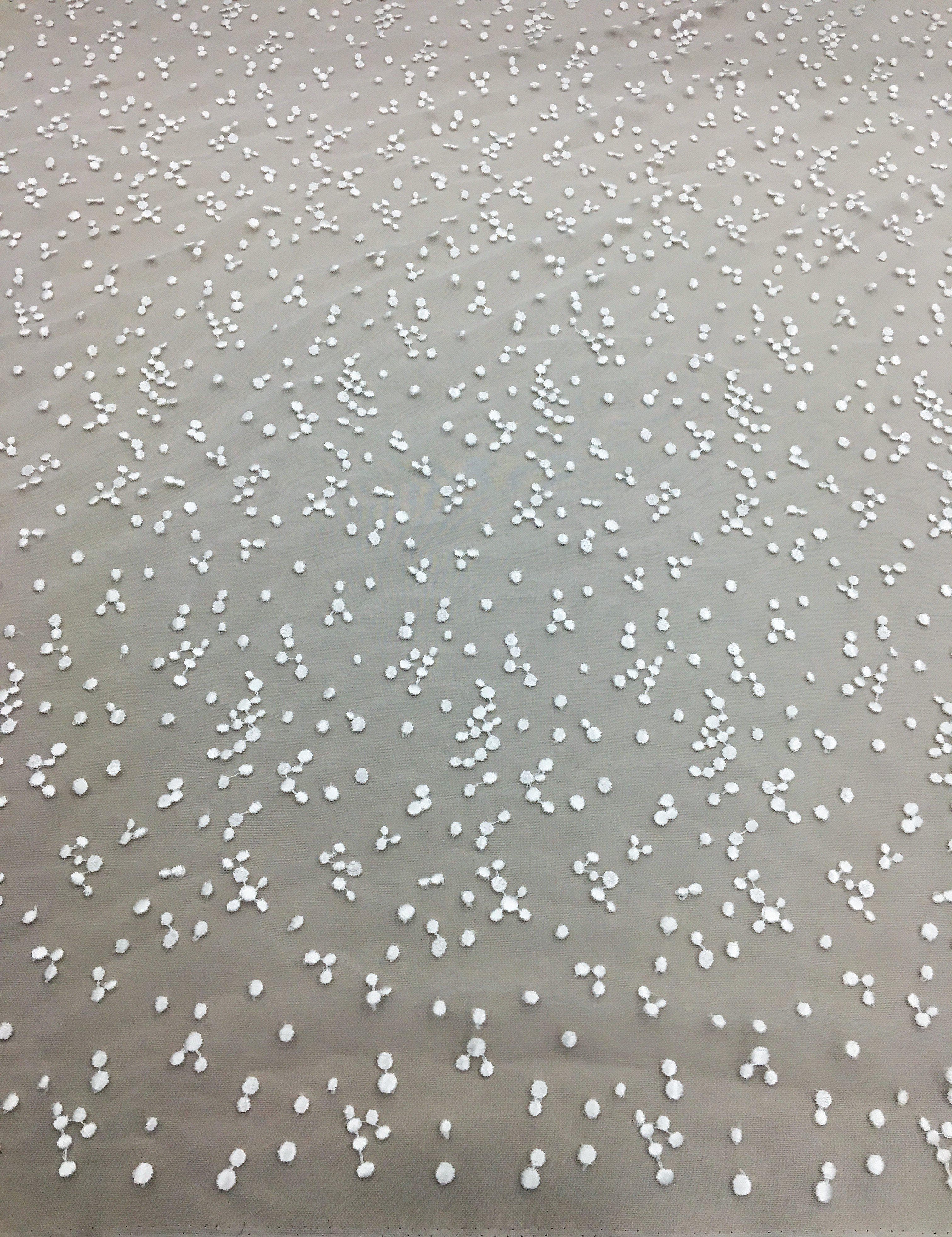 Ivory Hail Spot Embroidered Tulle — soft, 50% nylon 50% rayon, 130cm wide