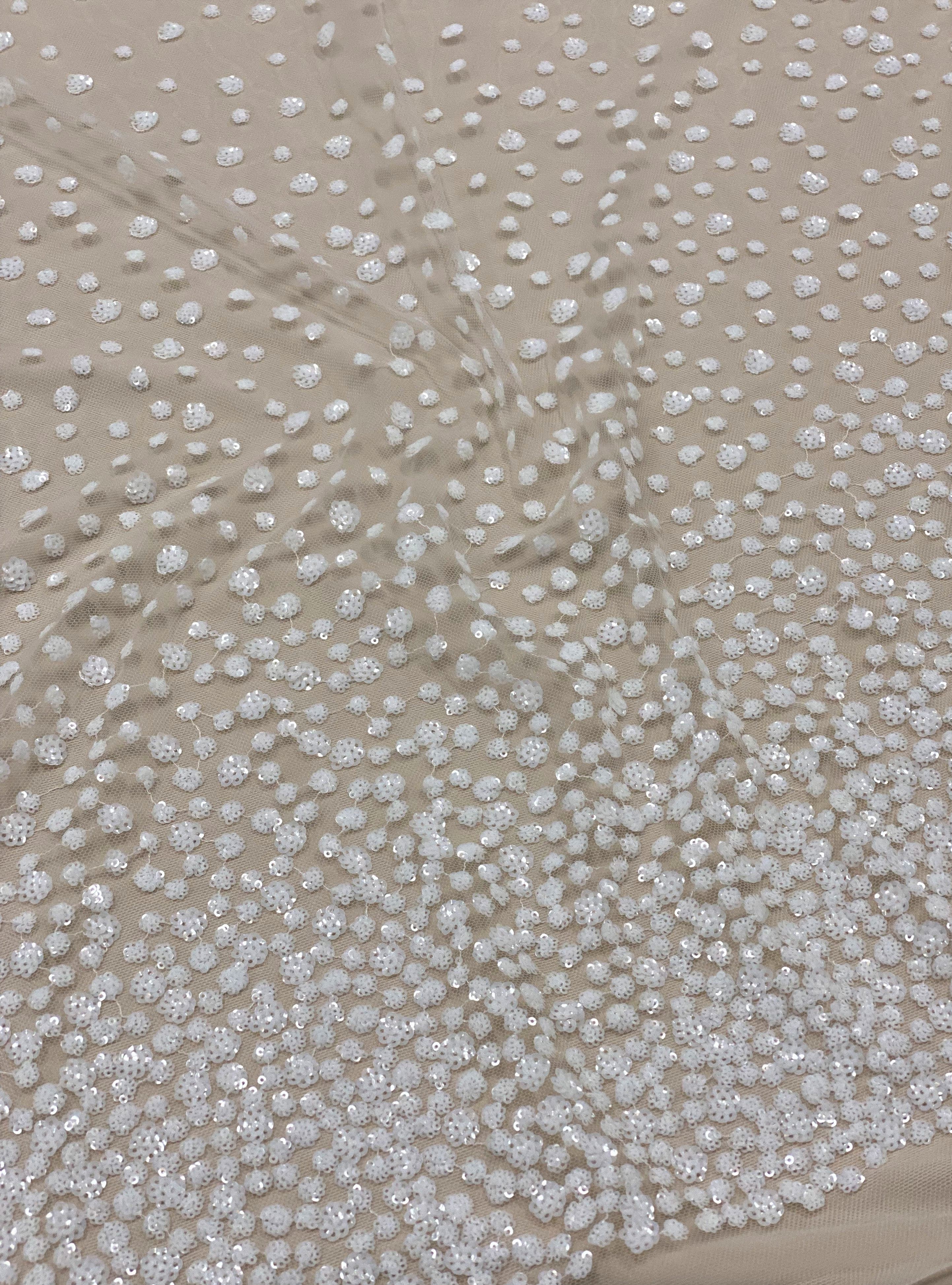 Ivory Sequined Tulle — featuring sequins, 50% nylon 50% rayon, 135cm wide