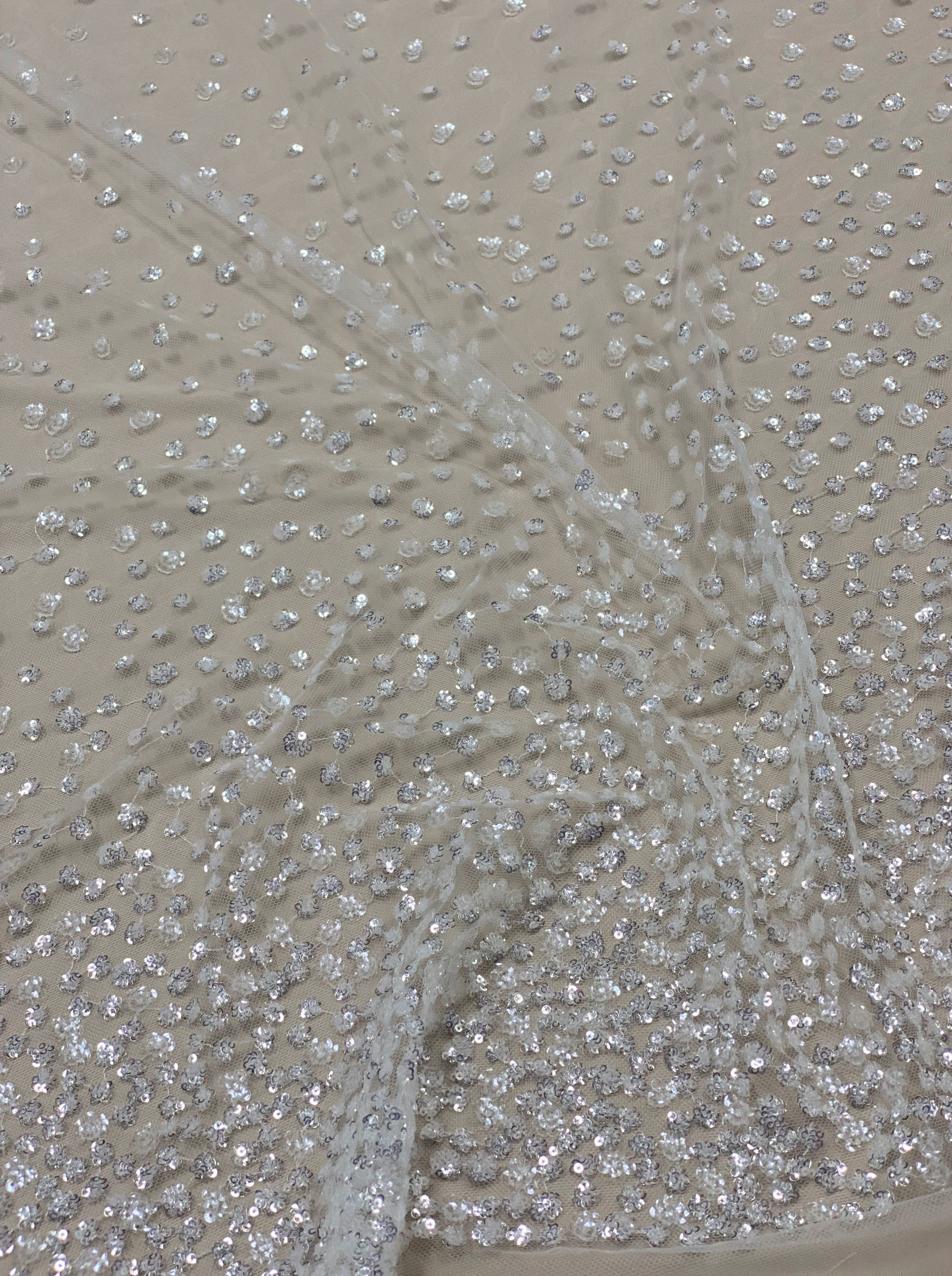 Silver Sequined Tulle — featuring sequins, 50% nylon 50% rayon, 135cm wide