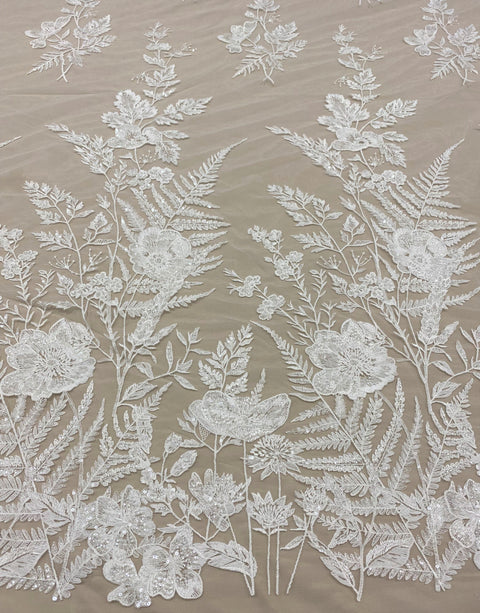 Embroidered Floral Tulle (W53668) Ivory