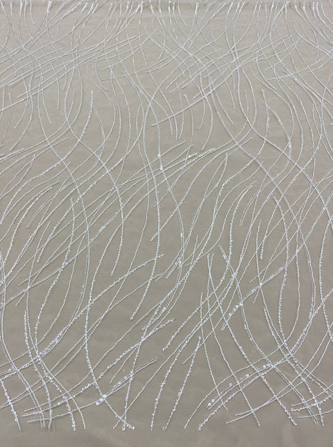 Embroidered Sequined Tulle (W53850) Ivory