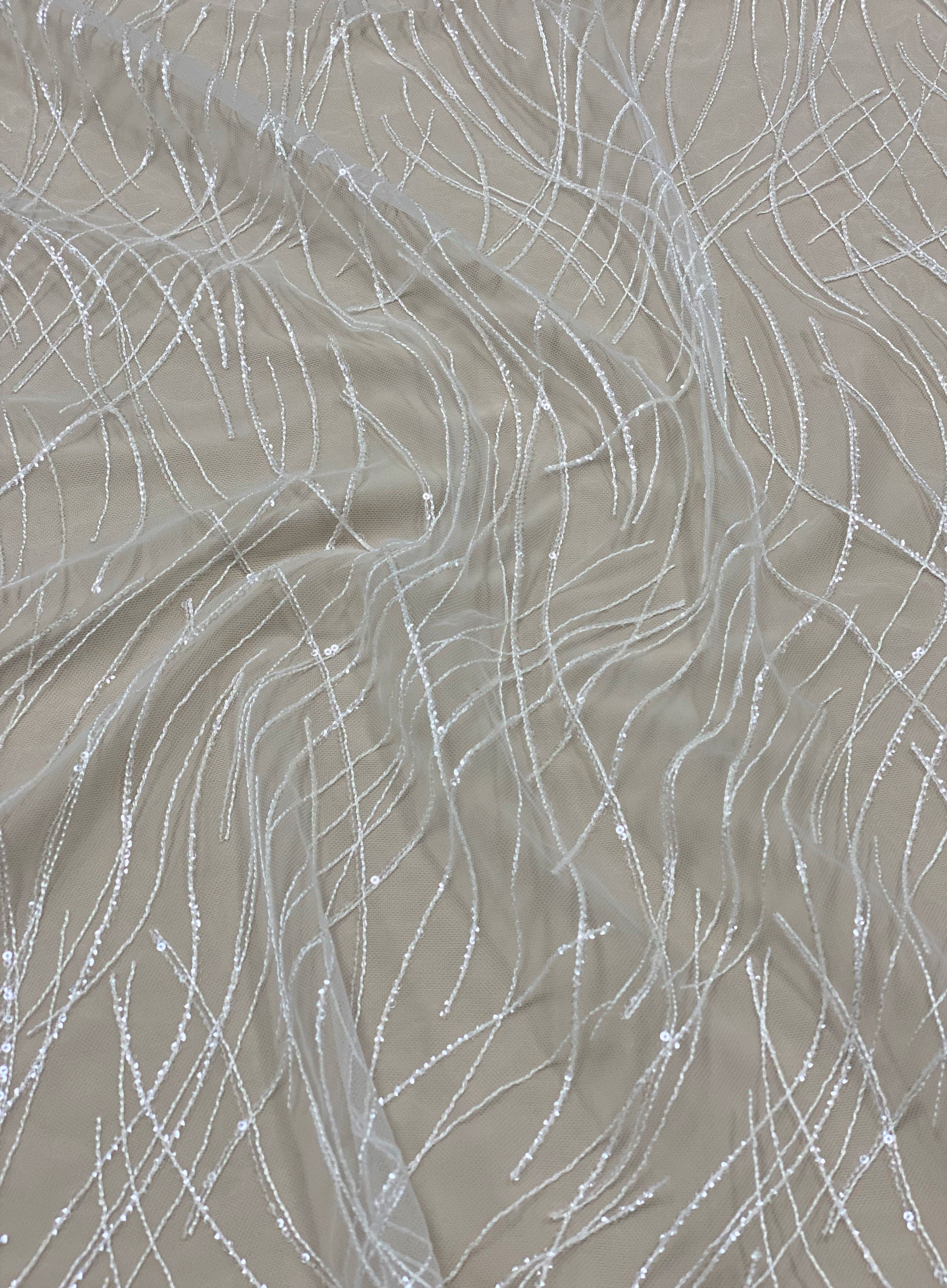 Ivory Embroidered Sequined Tulle — featuring sequins, 50% rayon 50% nylon, 130cm wide