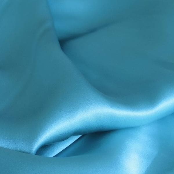 Aquamarine Sandwash Satin — lightweight and soft with a smooth luster satin finish, 100% mulberry silk, 140cm wide