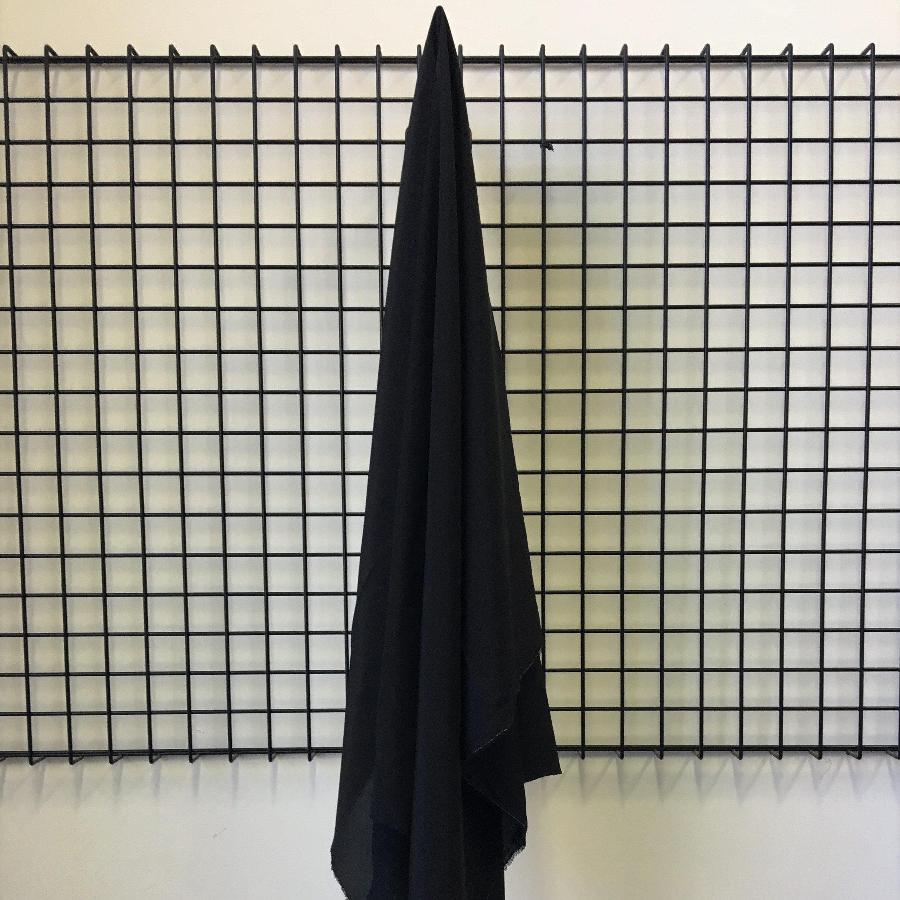 Black Crepe De Chine — lightweight with a low-sheen matte finish and a soft, fluid drape, 100% mulberry silk, 137cm wide