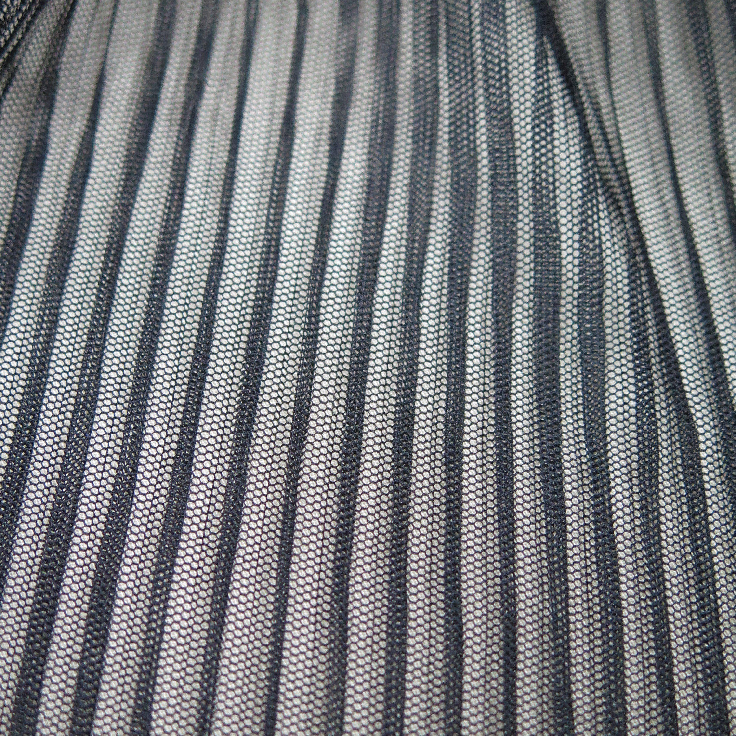 Black Pleated Tulle — lightweight and soft, 100% polyester, 145cm wide