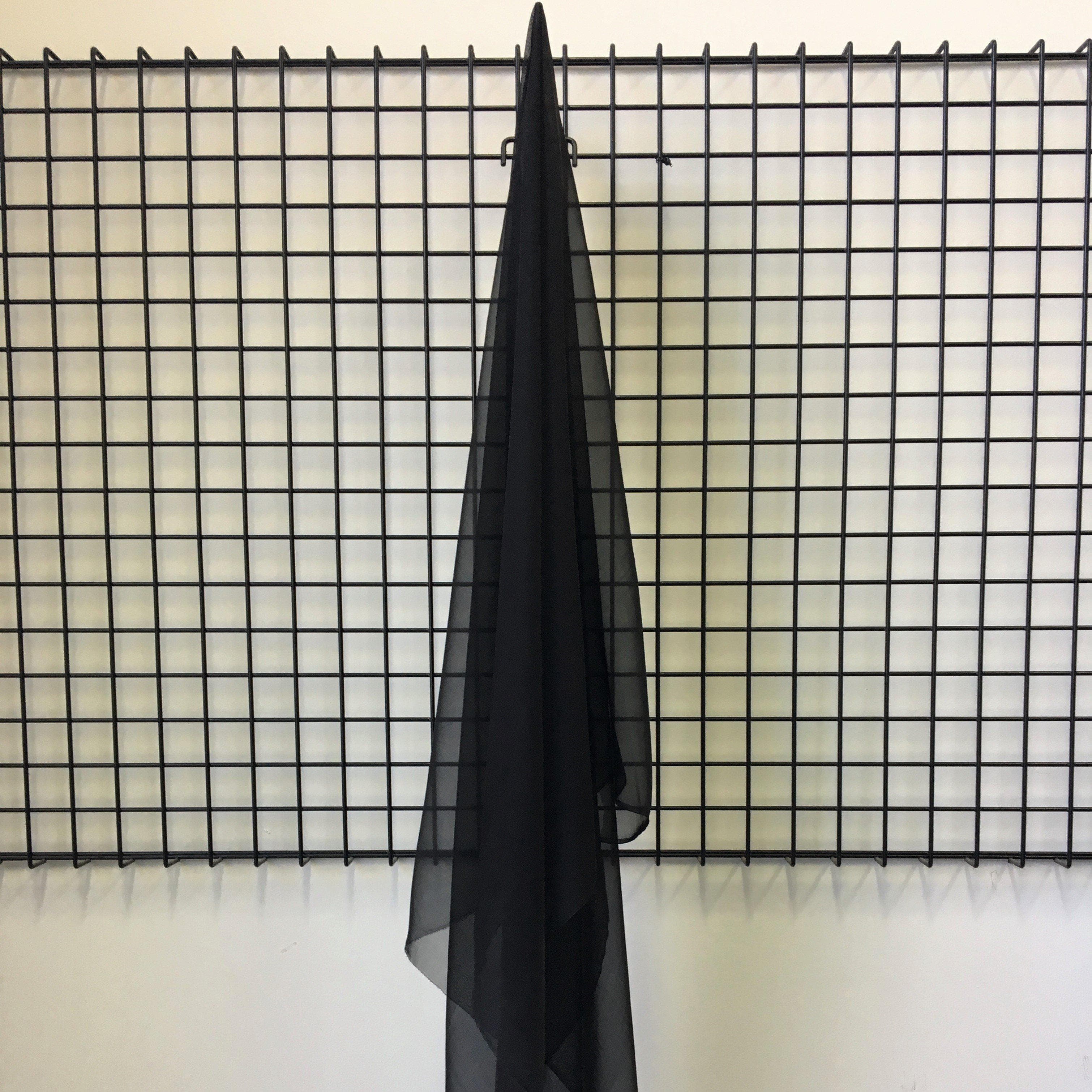 Black Satin Chiffon — lightweight and sheer with a fluid, airy drape and a smooth satin luster finish, 100% mulberry silk, 140cm wide