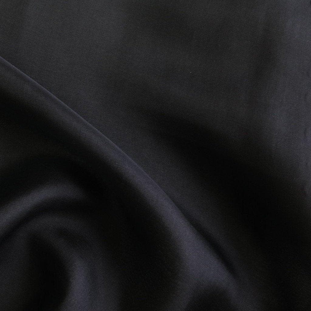 Black Satin Chiffon — lightweight and sheer with a fluid, airy drape and a smooth satin luster finish, 100% mulberry silk, 140cm wide