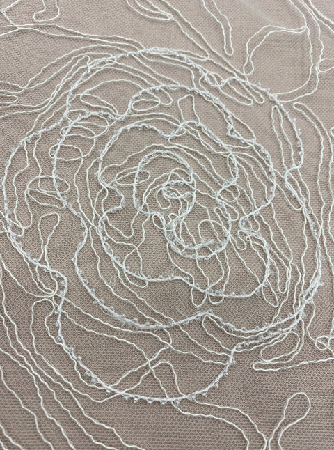 Remnant Corded Beaded Floral Tulle G0416 Ivory