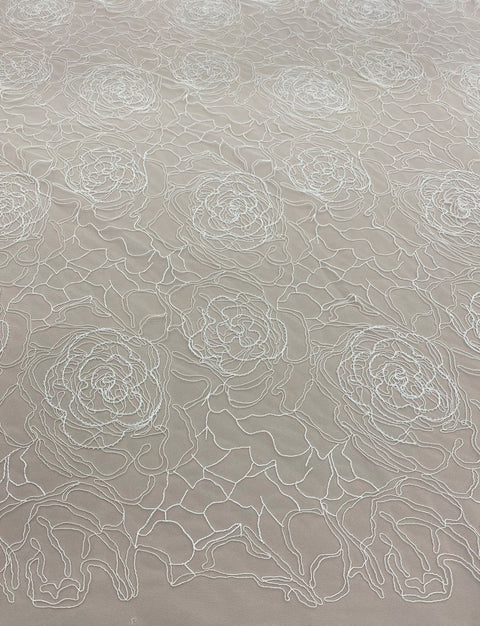 Remnant Corded Beaded Floral Tulle G0416 Ivory