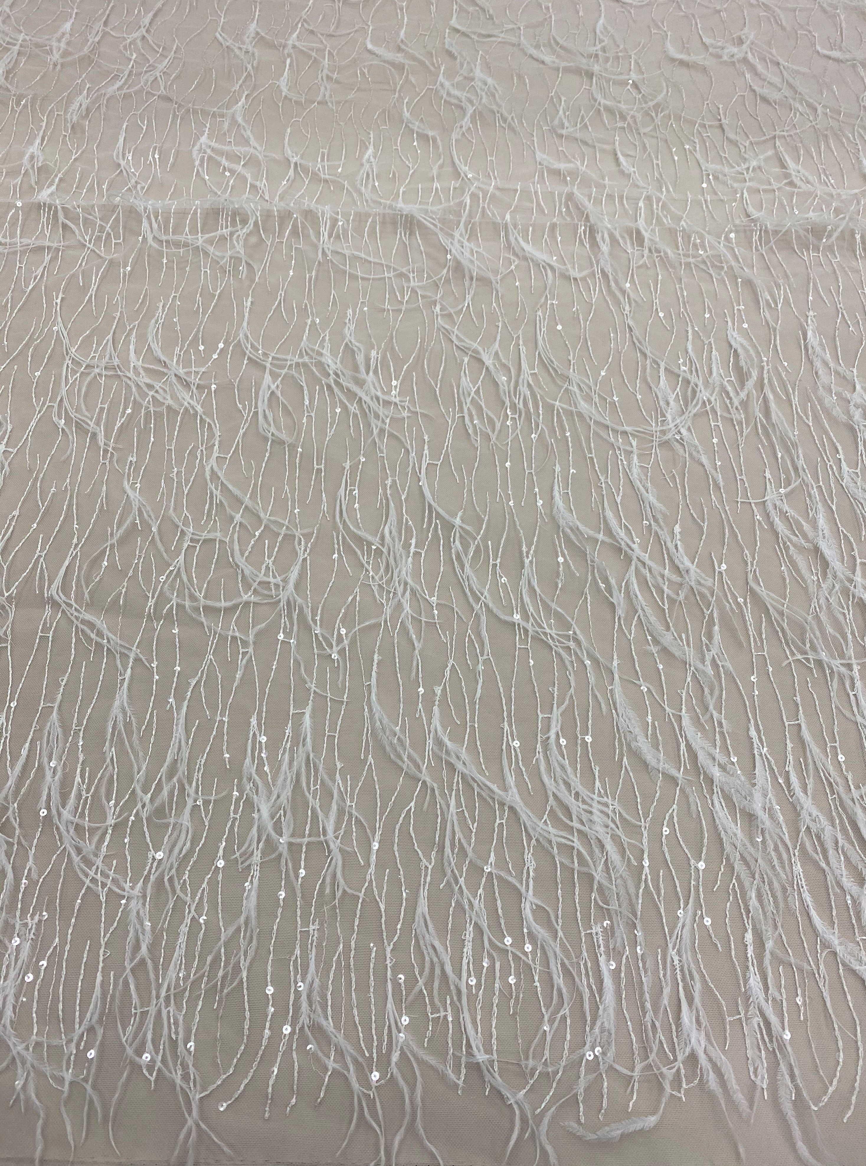 Ivory Feather Tulle — featuring sequins, 40% nylon 40% rayon 20% polyester, 130cm wide