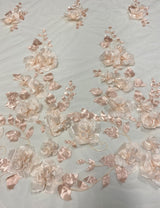Blush 3D Floral Tulle — featuring floral motifs, a 3D floral design and a border design, 40% polyester 30% nylon 30% rayon, 130cm wide