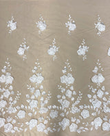 Ivory 3D Floral Tulle — featuring floral motifs, a 3D floral design and a border design, 40% polyester 30% nylon 30% rayon, 130cm wide