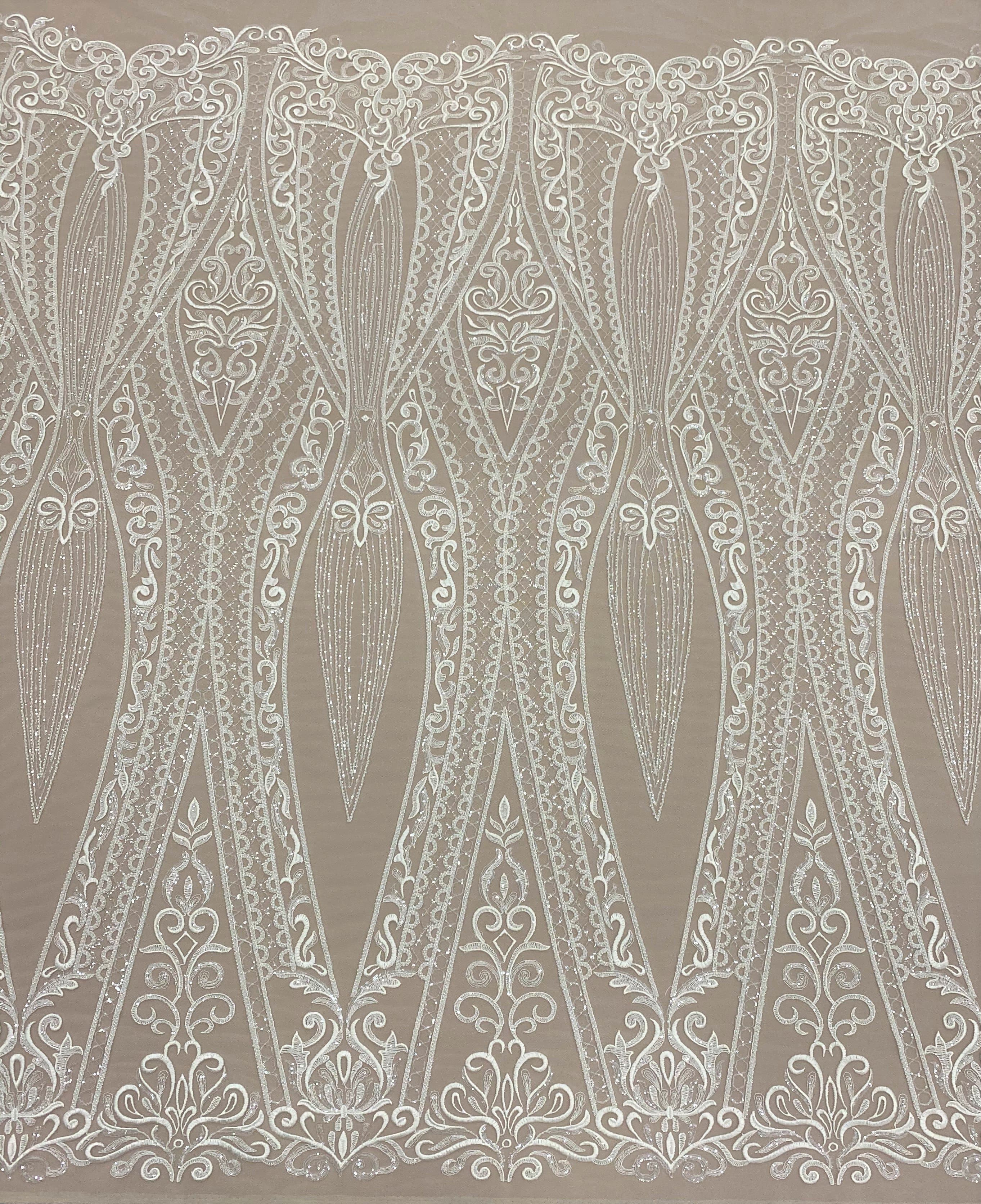 Ivory Embroidered Beaded Tulle Eb1001 main image 1