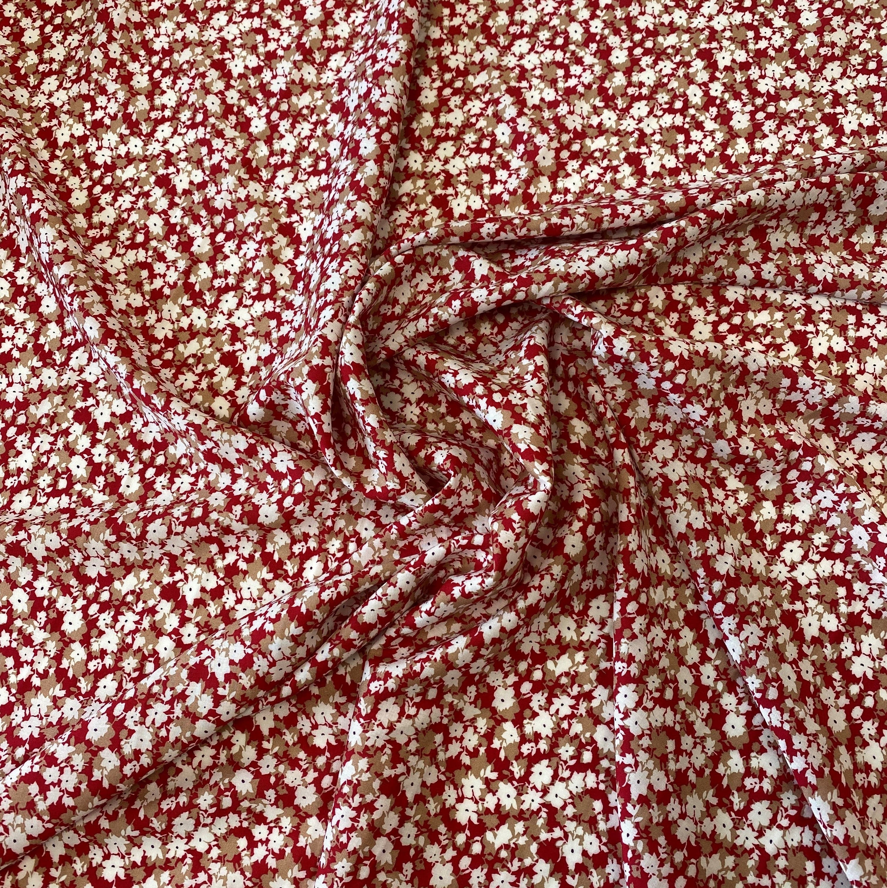 Red Printed Viscose Floral — a lightweight viscose with a printed floral design, in viscose